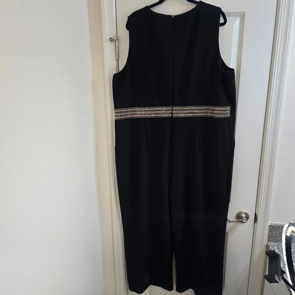Calvin Klein Pants Jumpsuit - Black with Rhinestone Waist - Picture 2 of 12